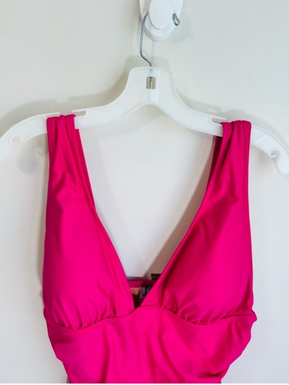 NWT J. Crew V-Neck Ruched One Piece Swimsuit in Radiant Fuchsia Size 6 - Picture 3 of 16
